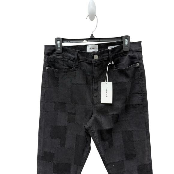 NWT Frame Le High Skinny Laser Patchwork Black Women’s Size 34 - Picture 5 of 13